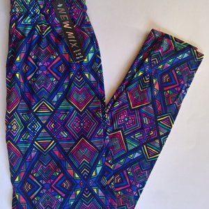 Purple Blue Tribal Aztec Print Leggings size 2-12